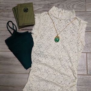 Forever 21 Lace Mock Neck Sleeveless Top